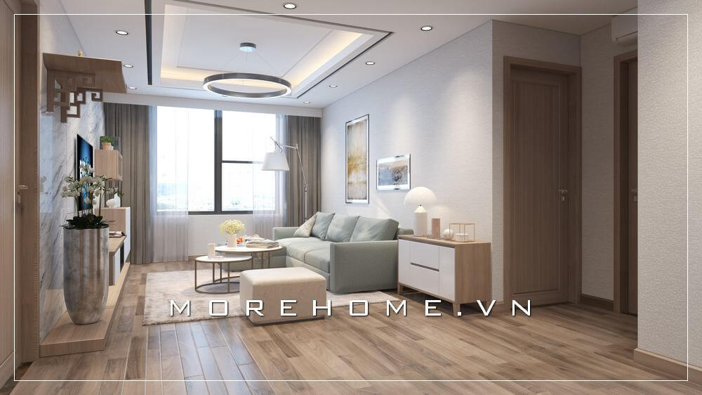 Thiết kế nội thất chung cư hiện đại sử dụng tone màu sáng cho không gian phòng khách thêm trẻ trung và năng động